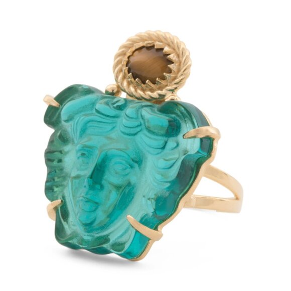 TAGLIAMONTE  Italy 18kt Gold Plated Laguna Medusa Venetian Glass Ring - Picture 1 of 2
